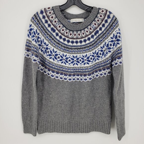 Abercrombie & Fitch Fair Isle Metallic Sweater M Pullover Crew Neck  Blue Gray - Picture 1 of 8